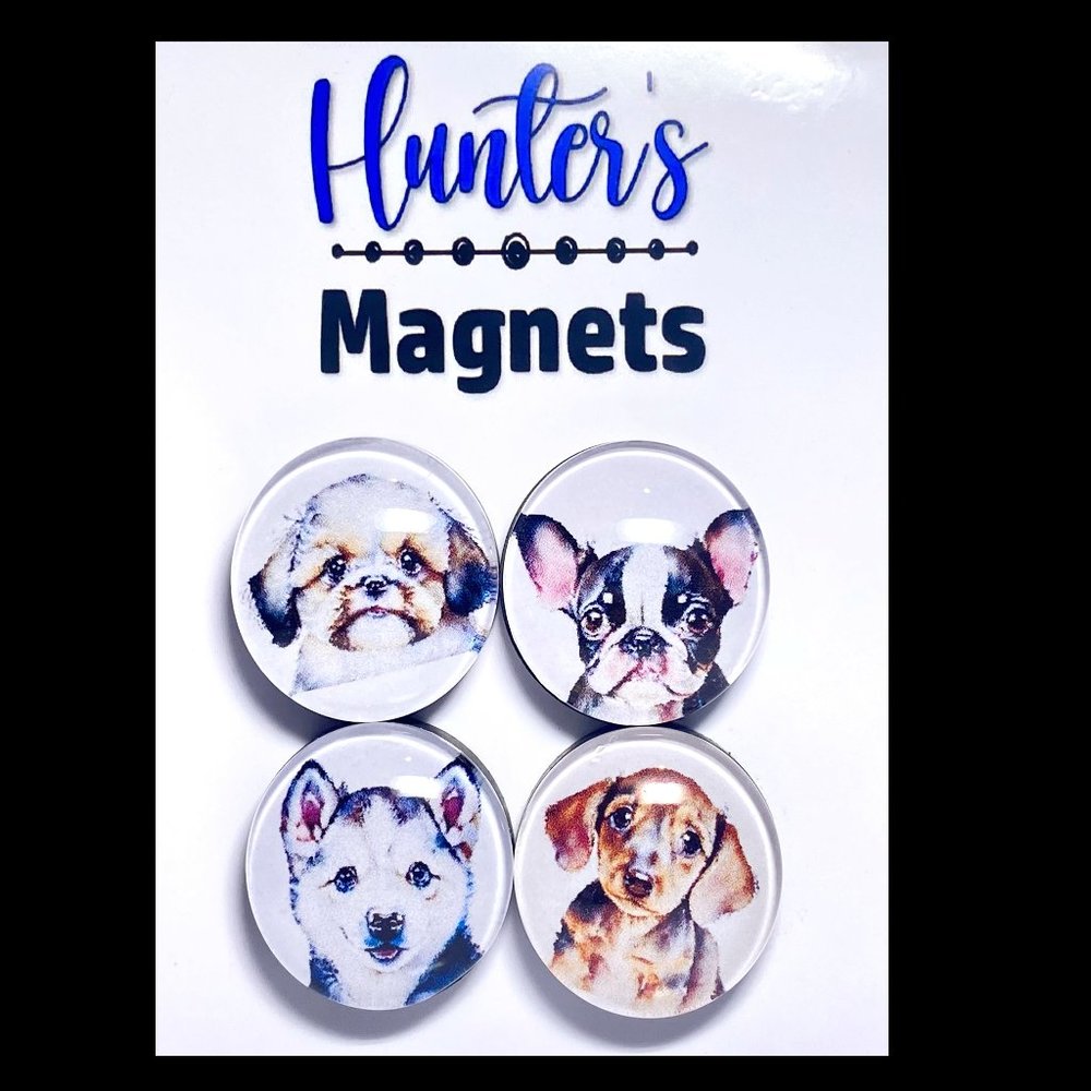 Set of 4 Handcrafted Glass Puppy Set 4 Magnets - Refrigerator Kitchen Whiteboard